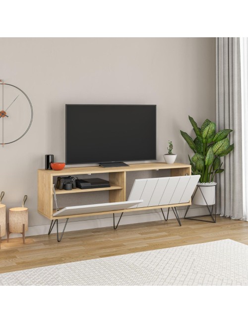 Porta tv Picadilly struttura rovere con 2 ante a ribalta bianche 139.6x35.6x57.5H