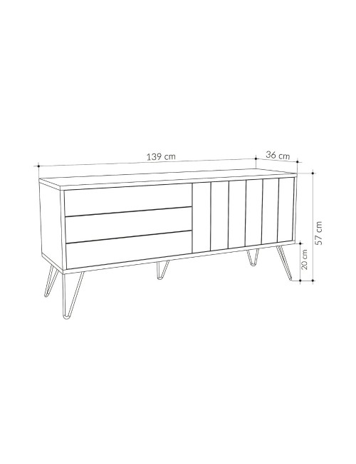 Porta tv Picadilly struttura rovere con 2 ante a ribalta bianche 139.6x35.6x57.5H