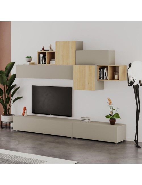 Parete attrezzata colore cashmere e rovere Tromen 260 cm