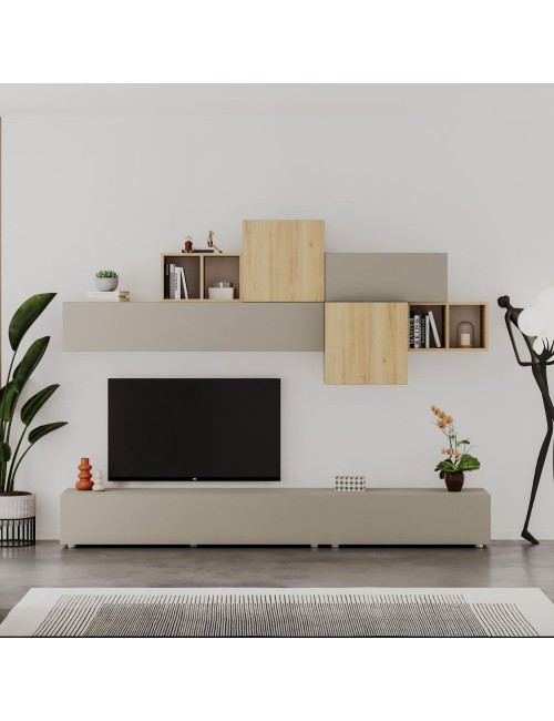 Parete attrezzata colore cashmere e rovere Tromen 260 cm