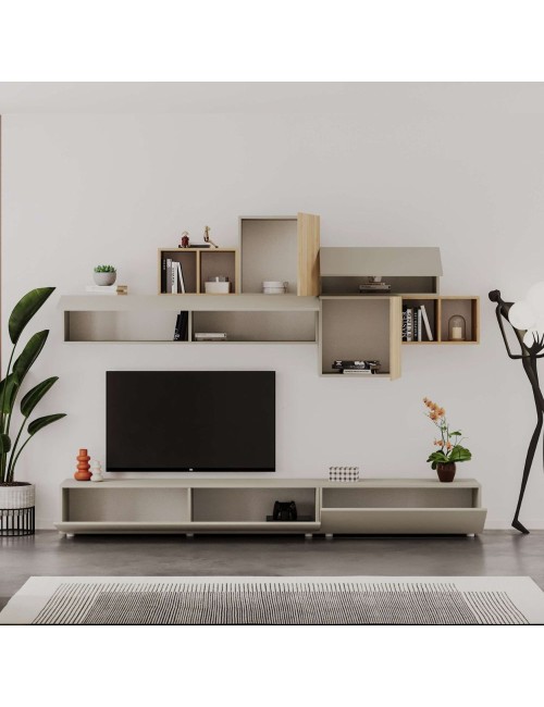 Parete attrezzata colore cashmere e rovere Tromen 260 cm