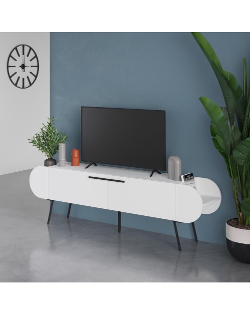 Mobile porta tv capsule con due ante a ribalta e ripiani laterali colore bianco 195 cm