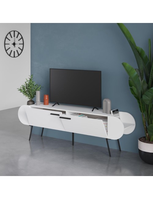 Mobile porta tv capsule con due ante a ribalta e ripiani laterali colore bianco 195 cm