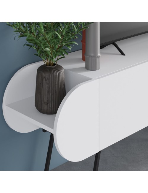 Mobile porta tv capsule con due ante a ribalta e ripiani laterali colore bianco 195 cm