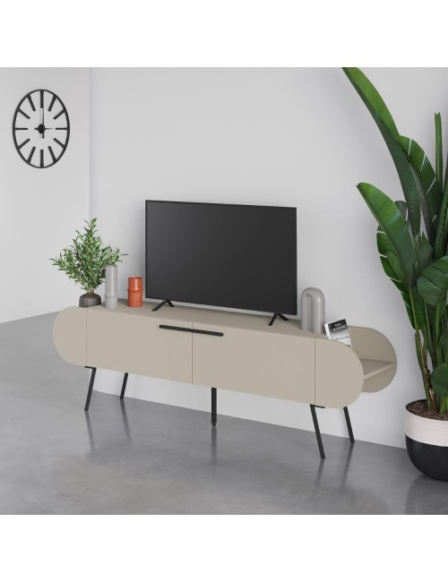 Mobile porta tv capsule con due ante a ribalta e ripiani laterali colore cashmere 195 cm