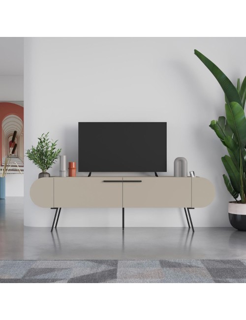 Mobile porta tv capsule con due ante a ribalta e ripiani laterali colore cashmere 195 cm