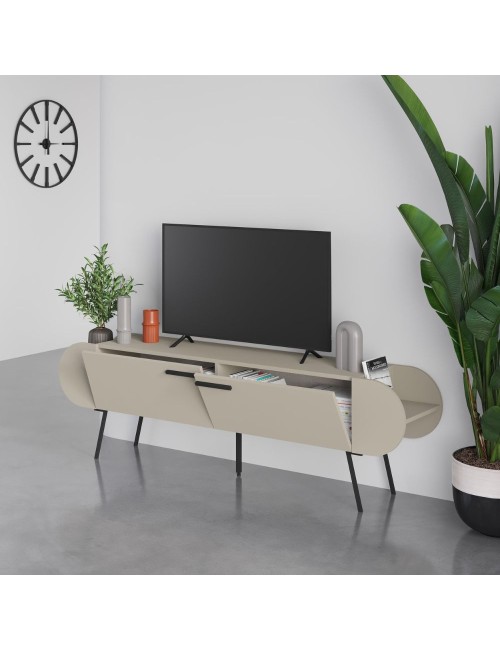 Mobile porta tv capsule con due ante a ribalta e ripiani laterali colore cashmere 195 cm