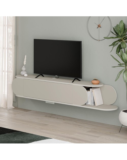Mobile porta tv sospeso Tone con anta a ribalta e vano a giorno colore cashmere