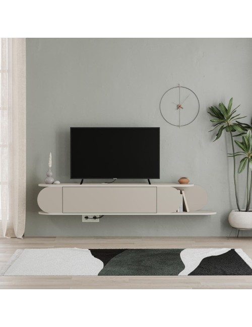 Mobile porta tv sospeso Tone con anta a ribalta e vano a giorno colore cashmere