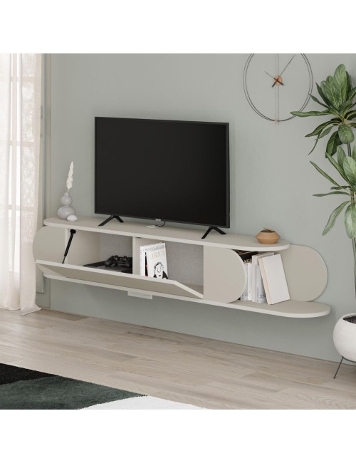 Mobile porta tv sospeso Tone con anta a ribalta e vano a giorno colore cashmere
