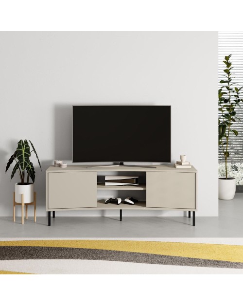 Porta TV Frem con frontale curvo 2 ante e vani a giorno in finitura cashmere 150x40x55H