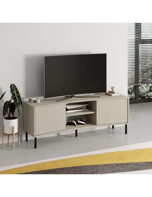 Porta TV Frem con frontale curvo 2 ante e vani a giorno in finitura cashmere 150x40x55H