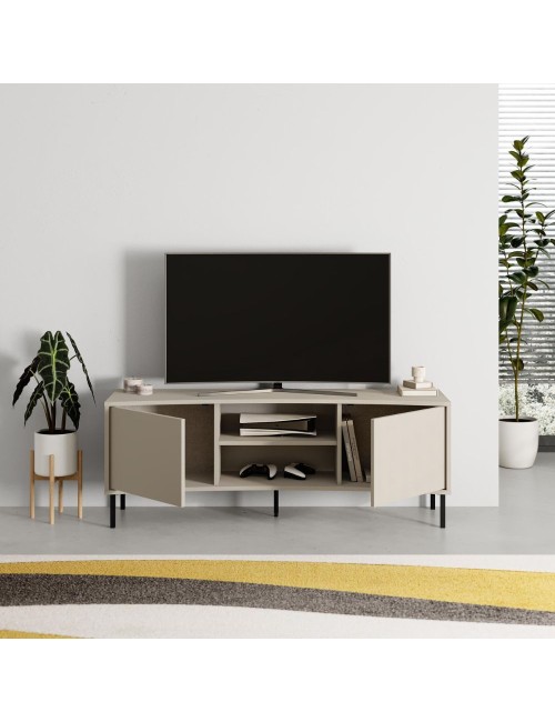 Porta TV Frem con frontale curvo 2 ante e vani a giorno in finitura cashmere 150x40x55H