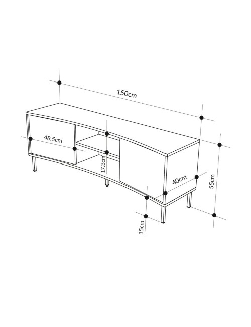 Porta TV Frem con frontale curvo 2 ante e vani a giorno in finitura cashmere 150x40x55H