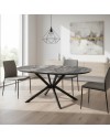 Tavolo rotondo allungabile Dobok piano effetto marmo nero arabesque lucido 126x126x76H