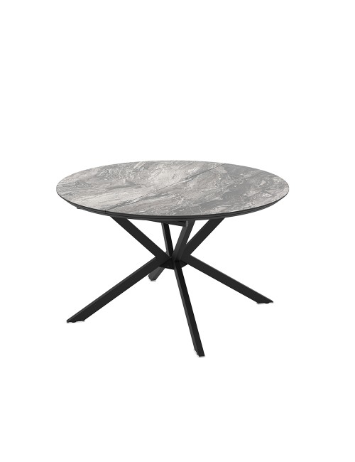 Tavolo rotondo allungabile Dobok piano effetto marmo nero arabesque lucido 126x126x76H