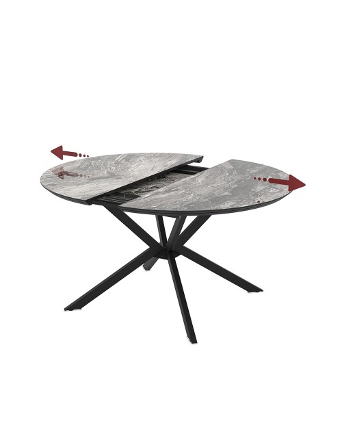 Tavolo rotondo allungabile Dobok piano effetto marmo nero arabesque lucido 126x126x76H