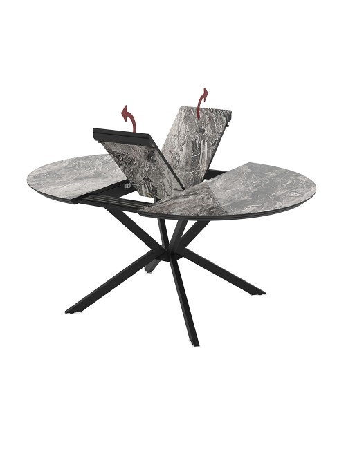Tavolo rotondo allungabile Dobok piano effetto marmo nero arabesque lucido 126x126x76H