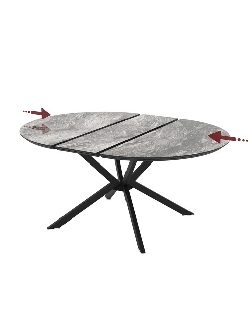 Tavolo rotondo allungabile Dobok piano effetto marmo nero arabesque lucido 126x126x76H