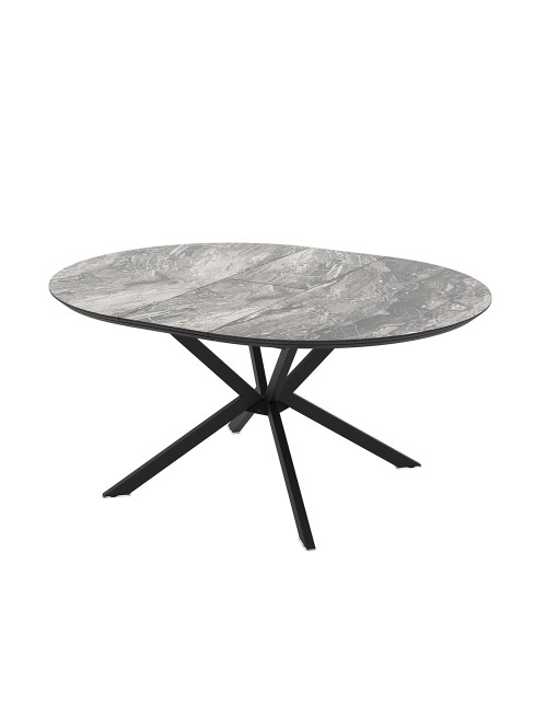 Tavolo rotondo allungabile Dobok piano effetto marmo nero arabesque lucido 126x126x76H