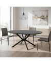 Tavolo rotondo allungabile Dobok piano effetto marmo nero con dettagli oro lucido 126x126x76H