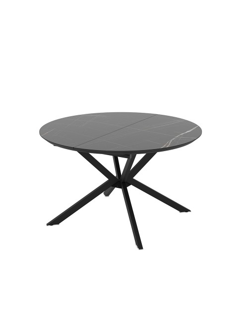 Tavolo rotondo allungabile Dobok piano effetto marmo nero con dettagli oro lucido 126x126x76H