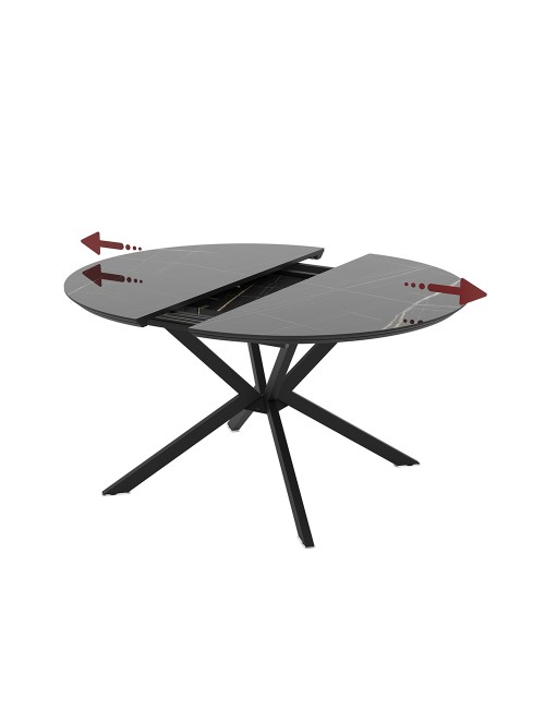 Tavolo rotondo allungabile Dobok piano effetto marmo nero con dettagli oro lucido 126x126x76H