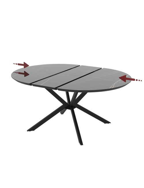 Tavolo rotondo allungabile Dobok piano effetto marmo nero con dettagli oro lucido 126x126x76H