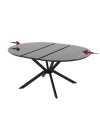 Tavolo rotondo allungabile Dobok piano effetto marmo nero con dettagli oro lucido 126x126x76H