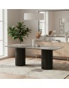 Tavolo rettangolare fisso piano nero arabesque e basi in legno cannettati Oslo 200x100x76H