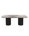 Tavolo rettangolare fisso piano nero arabesque e basi in legno cannettati Oslo 200x100x76H