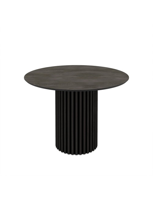 Tavolo rotondo Olympus piano effetto marmo grigio opaco e base cannettata nera 110x110x76