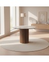 Tavolo rotondo Olympus piano effetto marmo bianco mola e base cannettata rovere 110x110x76