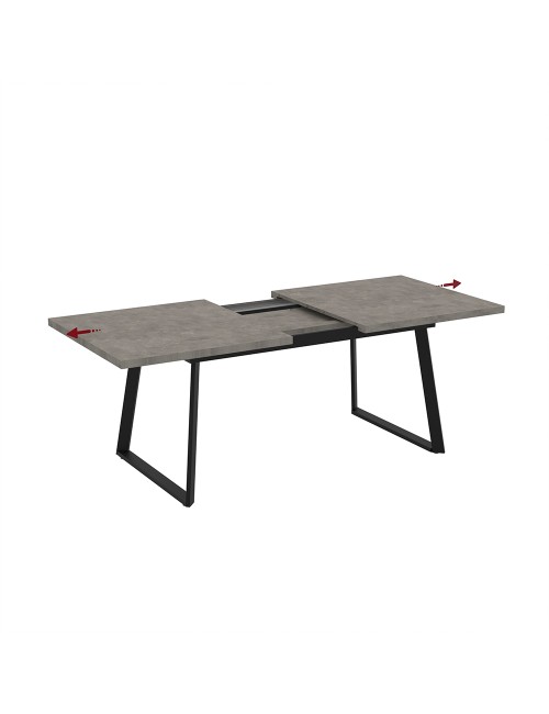 Tavolo allungabile Lavinya piano grigio cemento e gambe in metallo nero 170x90x75h