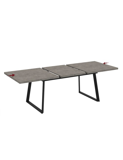 Tavolo allungabile Lavinya piano grigio cemento e gambe in metallo nero 170x90x75h