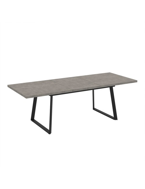 Tavolo allungabile Lavinya piano grigio cemento e gambe in metallo nero 170x90x75h