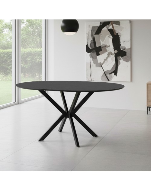 Tavolo rotondo allungabile Diano nero ardesia con gambe nere in metallo 110x110x76H