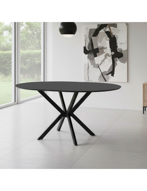 Tavolo rotondo allungabile Diano nero ardesia con gambe nere in metallo 110x110x76H