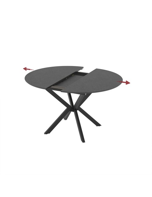 Tavolo rotondo allungabile Diano nero ardesia con gambe nere in metallo 110x110x76H