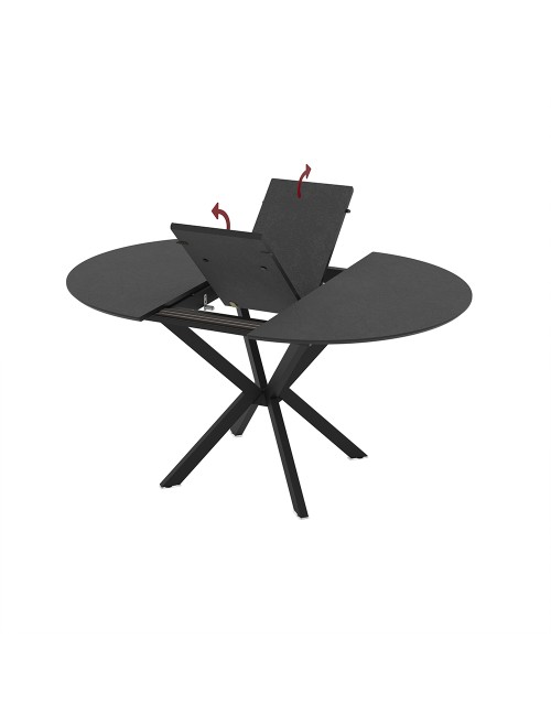 Tavolo rotondo allungabile Diano nero ardesia con gambe nere in metallo 110x110x76H