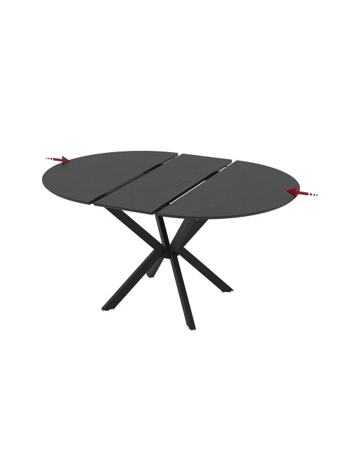 Tavolo rotondo allungabile Diano nero ardesia con gambe nere in metallo 110x110x76H