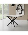Tavolo rotondo allungabile Diano effetto marmo bianco mola con gambe nere in metallo 110x110x76H