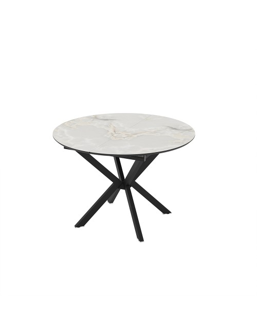 Tavolo rotondo allungabile Diano effetto marmo bianco mola con gambe nere in metallo 110x110x76H