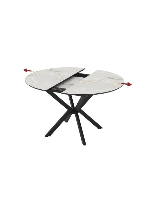 Tavolo rotondo allungabile Diano effetto marmo bianco mola con gambe nere in metallo 110x110x76H