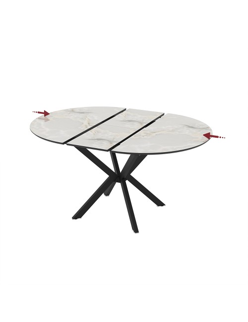 Tavolo rotondo allungabile Diano effetto marmo bianco mola con gambe nere in metallo 110x110x76H