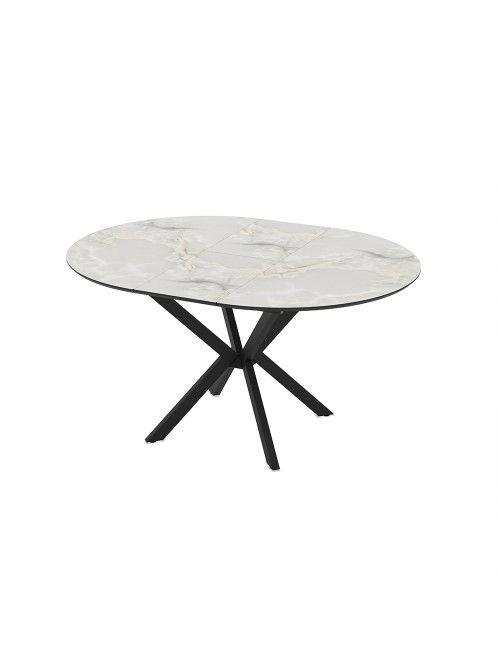 Tavolo rotondo allungabile Diano effetto marmo bianco mola con gambe nere in metallo 110x110x76H