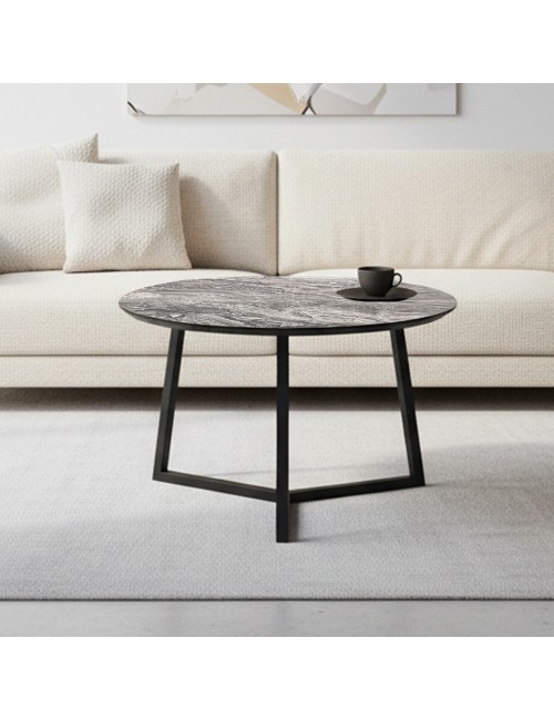 Tavolino da salotto Klint con piano effetto marmo nero arabesque e gambe nere