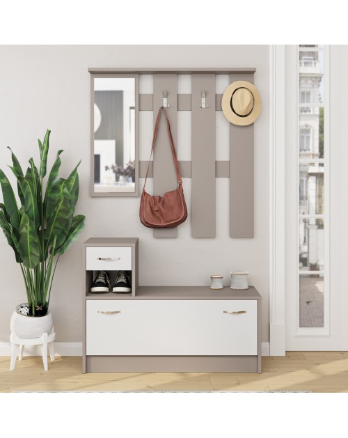 Mobile ingresso con specchio Rudolf colore tortora e bianco