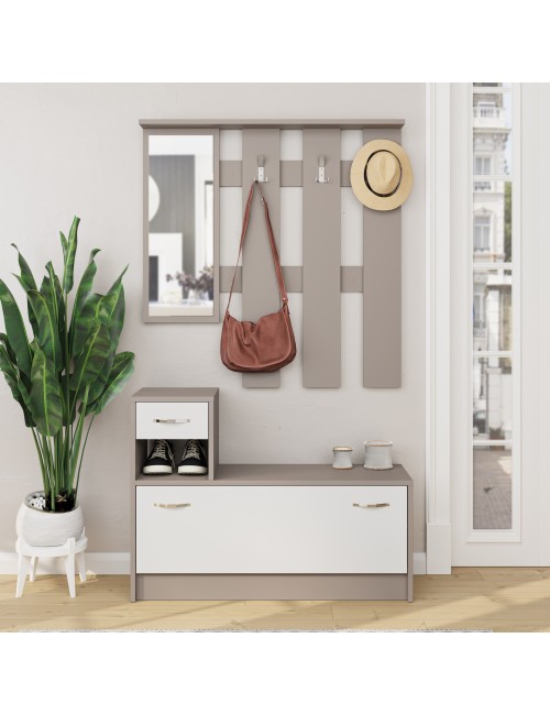Mobile ingresso con specchio Rudolf colore tortora e bianco