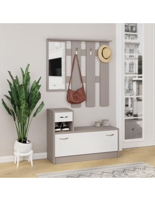 Mobile ingresso con specchio Rudolf colore tortora e bianco